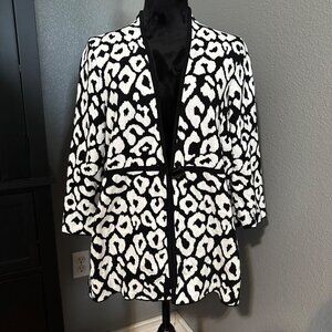 A. Giannetti Jacket Blazer 1X Black White‎ Animal Print Open Front Office Modern